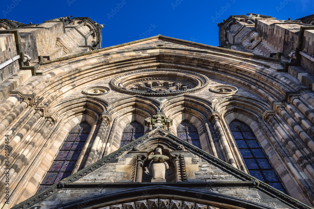 Details of front facade of St Mary Cathedral in Edinburgh city, Scotland, UK