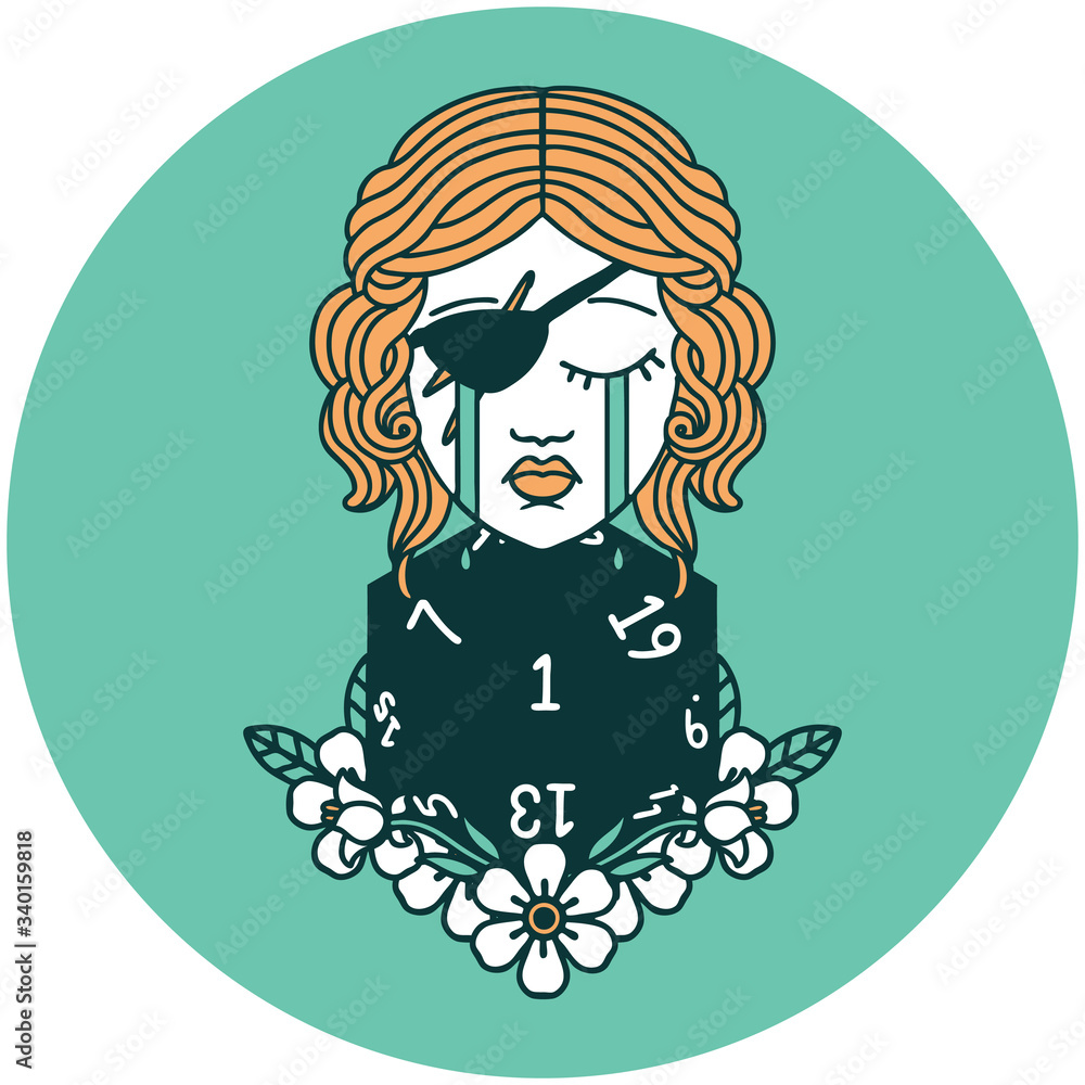 crying human rogue with natural one d20 roll icon crying human rogue with natural one d20 roll icon