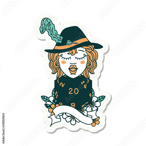 human bard with natural twenty dice roll sticker