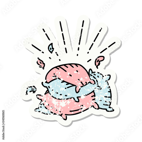 grunge sticker of tattoo style pile of pillows