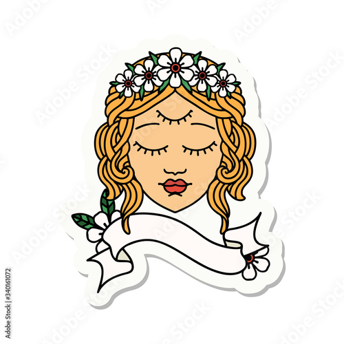 tattoo sticker with banner of female face with third eye