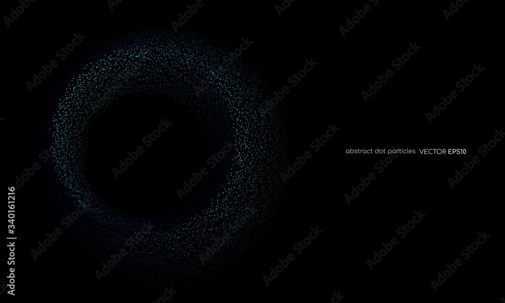 abstract dots particles circle round frame blue green color isolated on black background. Vector illustration in concept digital, technology, modern, science. abstract dots particles circle round frame blue green color isolated on black background. Vector illustration in concept digital, technology, modern, science.