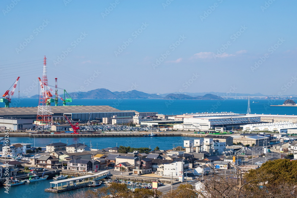 Landscape of industrial area at Marugame city in the Seto Inland Sea ,Kagawa, Shikoku, Japan
