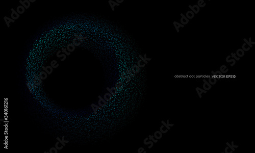abstract dots particles circle round frame blue green color isolated on black background. Vector illustration in concept digital, technology, modern, science.