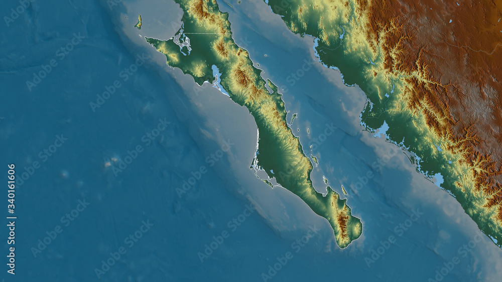 Baja California Sur, Mexico - outlined. Relief