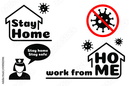 Stay home stay safe label sticker. Covid-19 pandemic location pin. The Coronavirus is affecting many countries and territories around the world