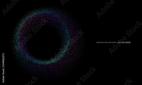 abstract dots particles circle round frame blue green color isolated on black background. Vector illustration in concept digital, technology, modern, science.