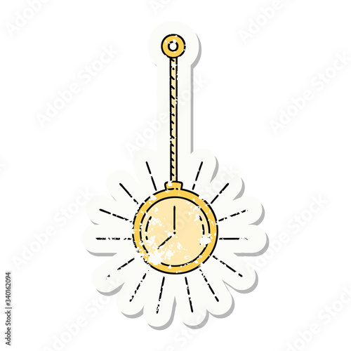 grunge sticker of tattoo style gold pocket watch