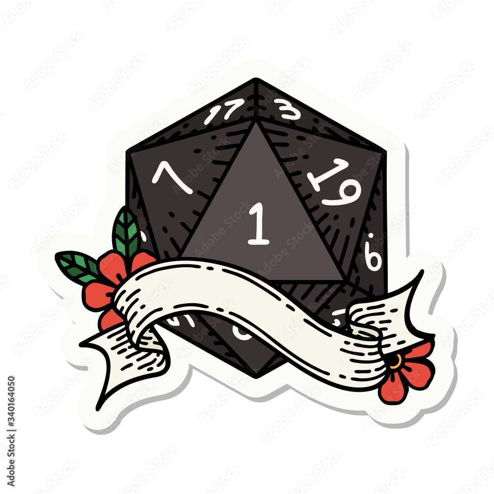 natural one d20 dice roll sticker natural one d20 dice roll sticker