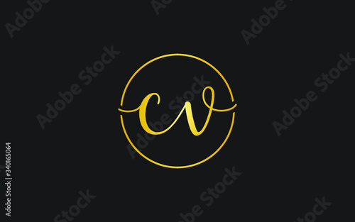 cv or vc and c or v Lowercase Cursive Letter Initial Logo Design, Vector Template