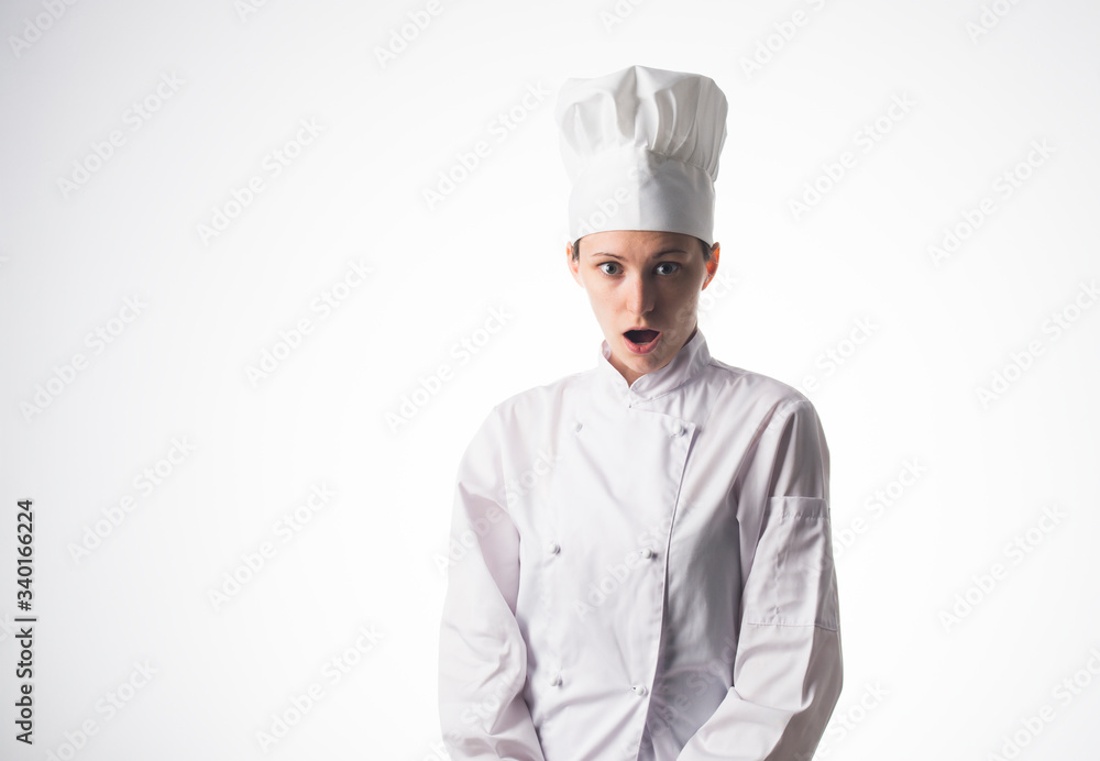 Chef woman. Isolated over white background Chef woman. Isolated over white background