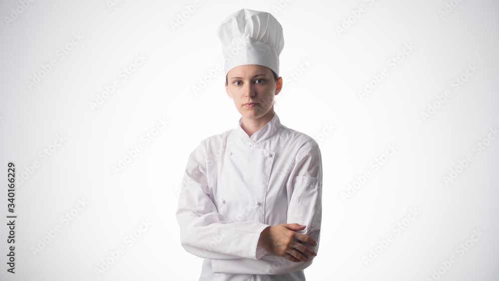 Chef woman. Isolated over white background Chef woman. Isolated over white background