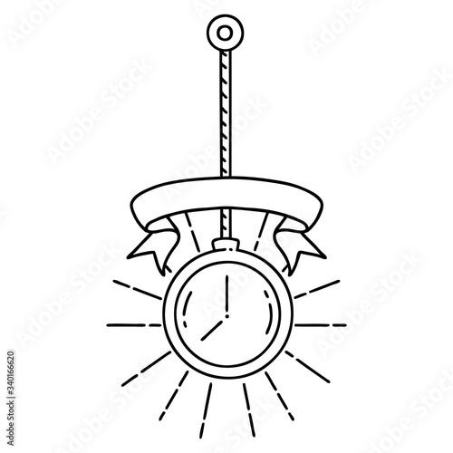 banner with black line work tattoo style gold pocket watch
