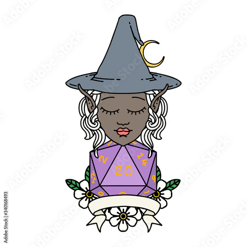 elf mage character with natural twenty dice roll illustration