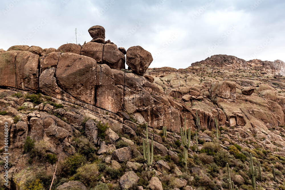 Closeup of rock formations, landscape at Tonto National Forest, travel destination