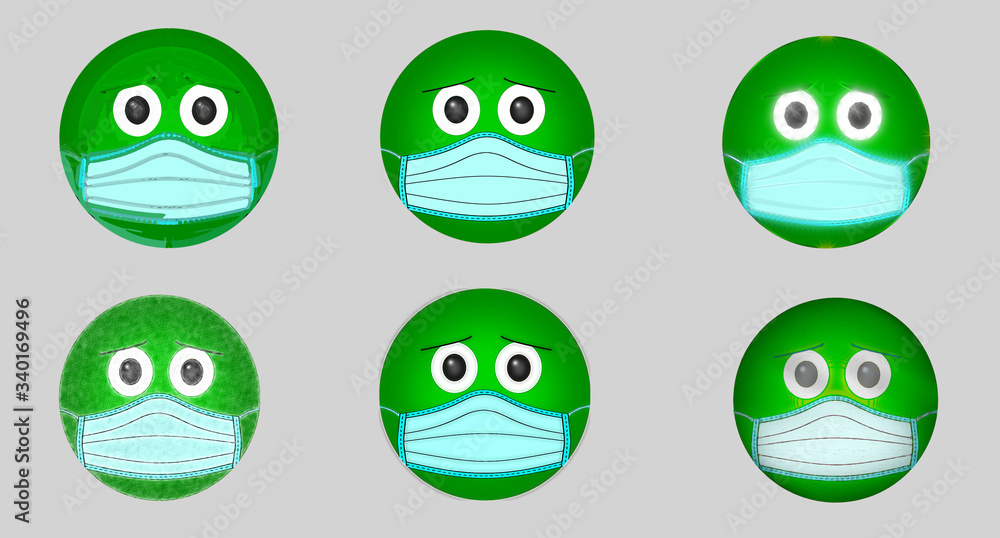 beautiful illustration of a smiley face in a medical mask, virus protection beautiful illustration of a smiley face in a medical mask, virus protection