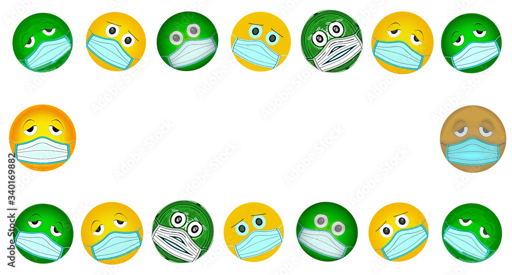 beautiful illustration of a smiley face in a medical mask, virus protection beautiful illustration of a smiley face in a medical mask, virus protection