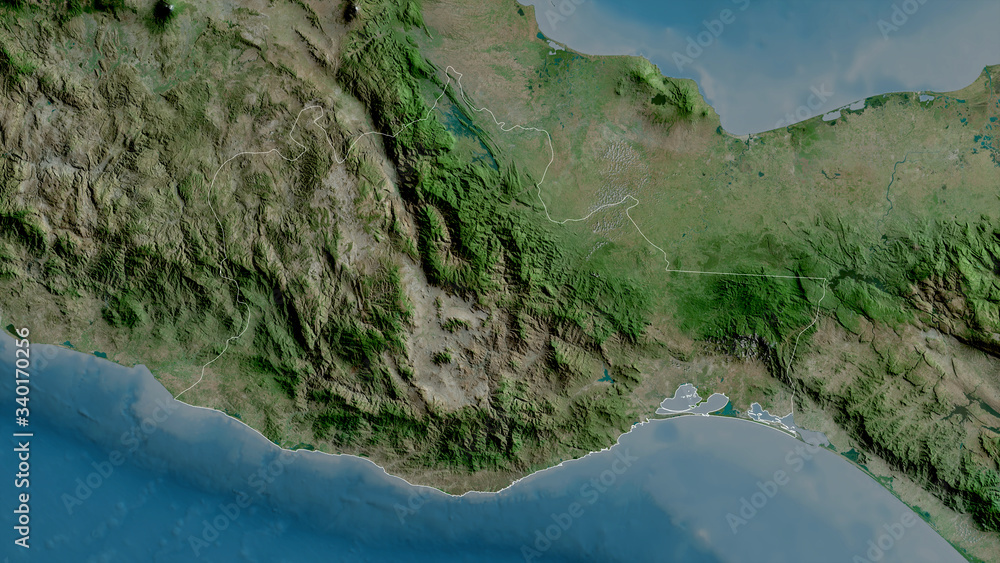 Oaxaca, Mexico - outlined. Satellite