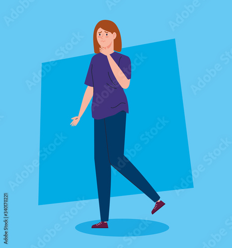 young woman with sore throat avatar character vector illustration design