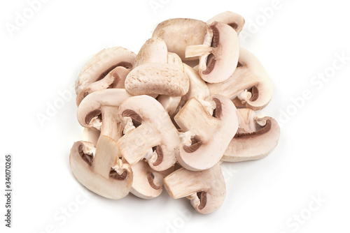 Sliced champignons, isolated on white background