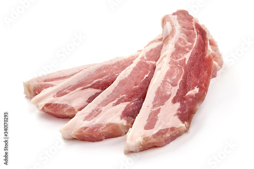 Sliced brisket, raw pork lard, isolated on white background