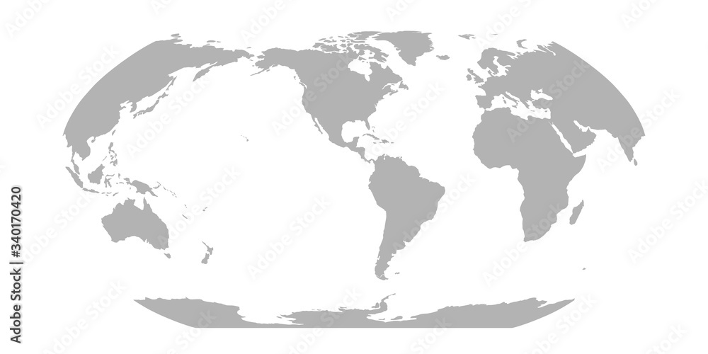 World Map in Robinson Projection. Americas centered. Solid gray land silhouette. Vector illustration - obrazy, fototapety, plakaty 
