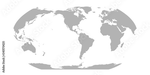 World Map in Robinson Projection. Americas centered. Solid gray land silhouette. Vector illustration