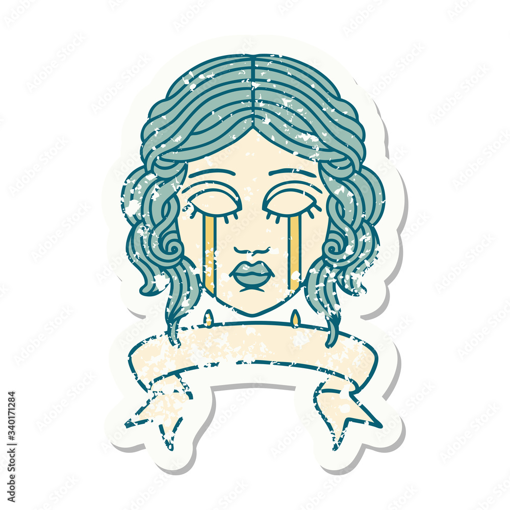grunge sticker with banner of female face crying grunge sticker with banner of female face crying