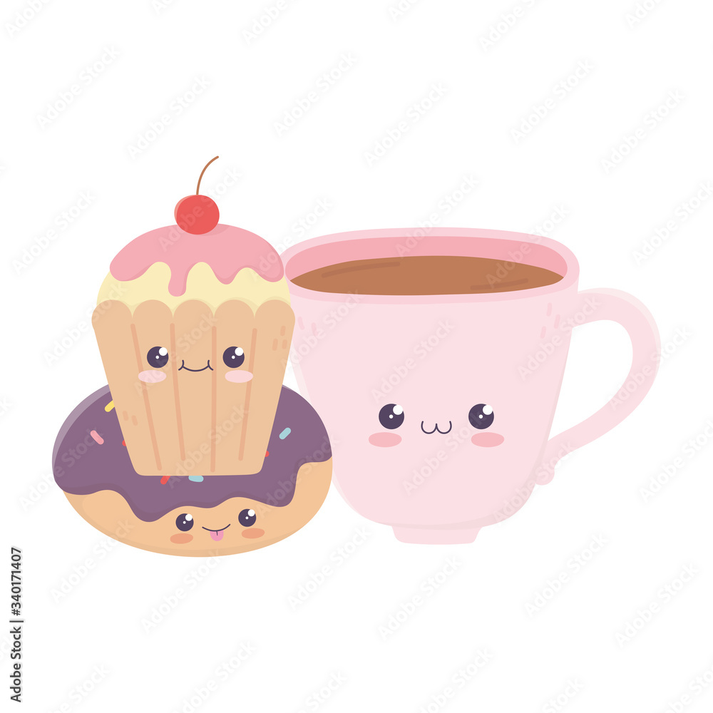 cute coffee cup donut and cupcake kawaii cartoon character cute coffee cup donut and cupcake kawaii cartoon character