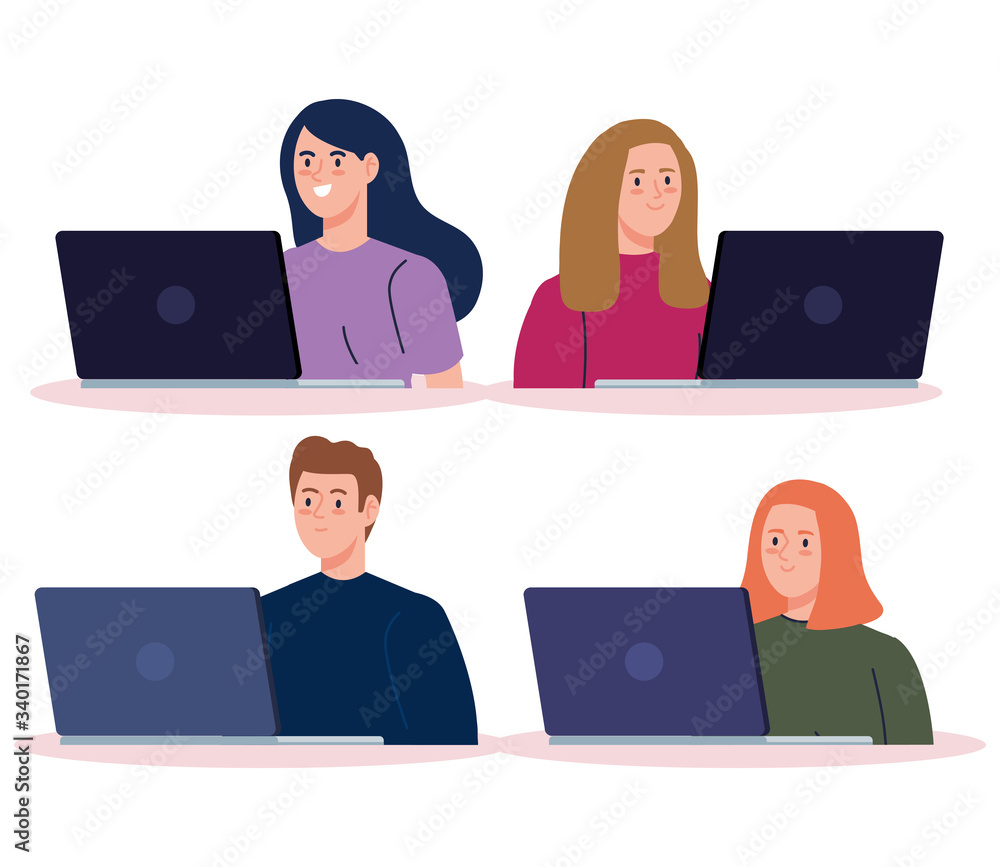 young people with laptop computer vector illustration design young people with laptop computer vector illustration design