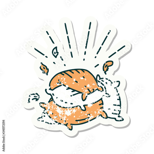 grunge sticker of tattoo style pile of pillows