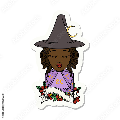 human mage with natural 20 D20 dice roll sticker
