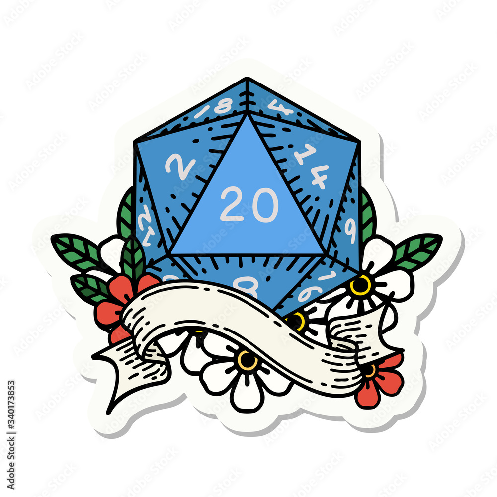natural twenty D20 dice roll sticker natural twenty D20 dice roll sticker
