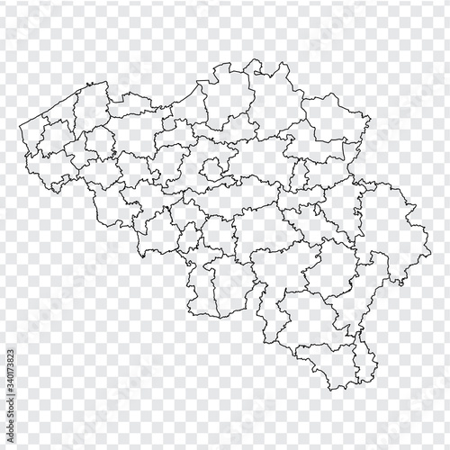 Blank map Belgium. Districts of Belgium map. High detailed vector map Kingdom of Belgium on transparent background for your web site design, logo, app, UI. EPS10. 