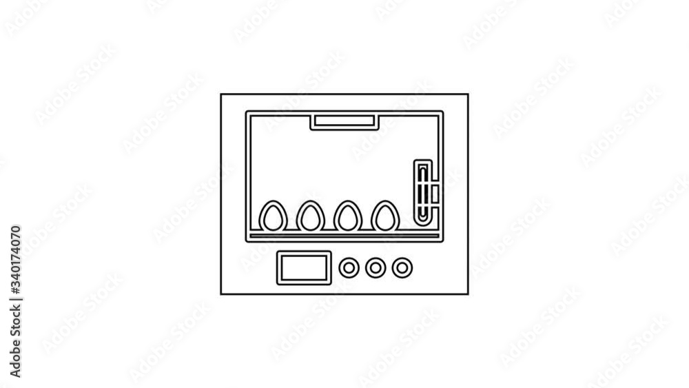 Black line Incubator for eggs icon isolated on white background. 4K Video motion graphic animation Black line Incubator for eggs icon isolated on white background. 4K Video motion graphic animation