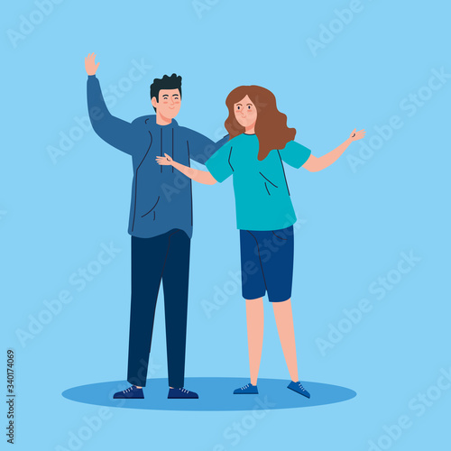 young couple togethers avatar character vector illustration design