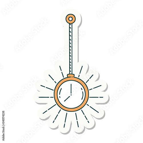 sticker of tattoo style gold pocket watch