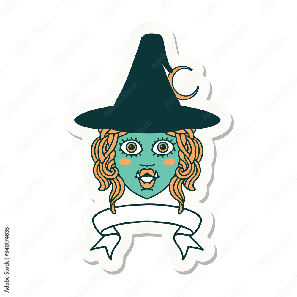 half orc witch character face with banner sticker half orc witch character face with banner sticker