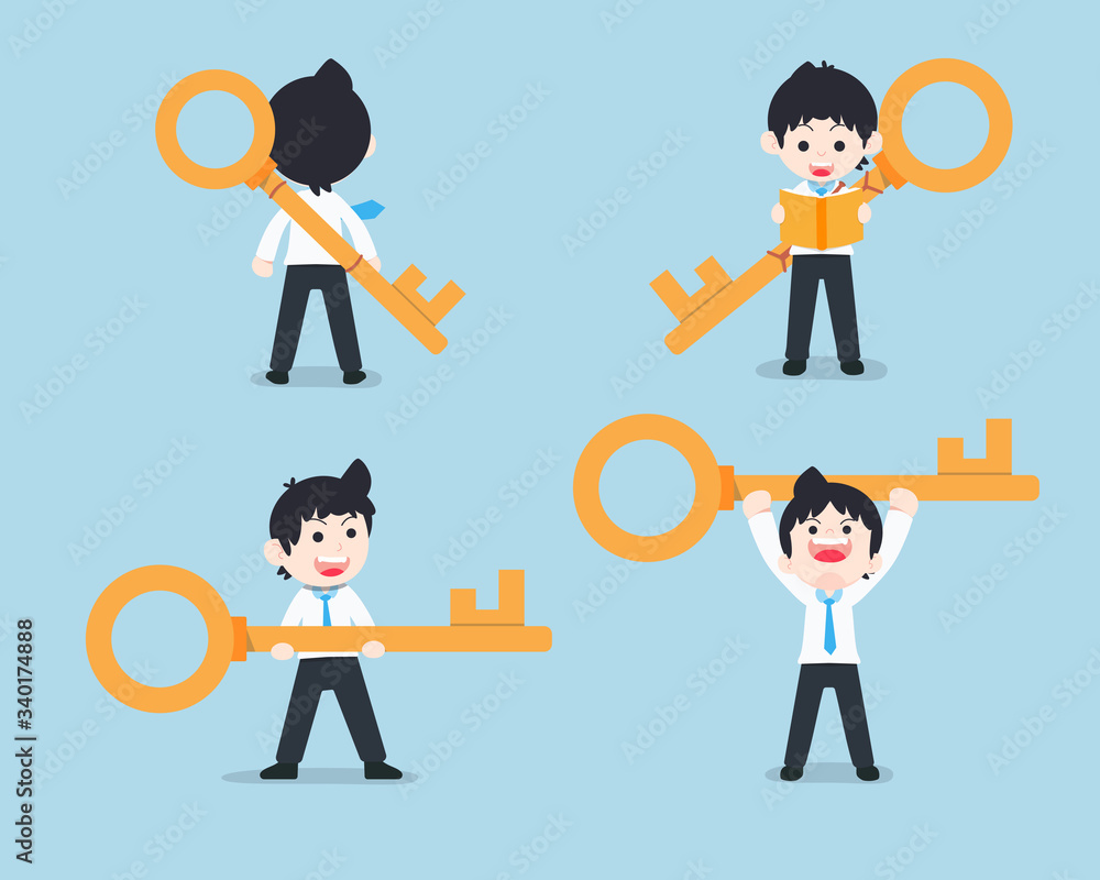 SD Business Man With a giant key, holding the key, lifting the key and carrying the key SD Business Man With a giant key, holding the key, lifting the key and carrying the key