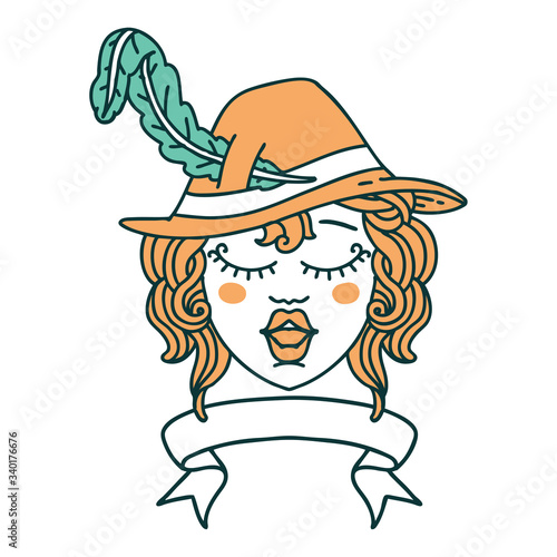 human singing bard character with banner illustration