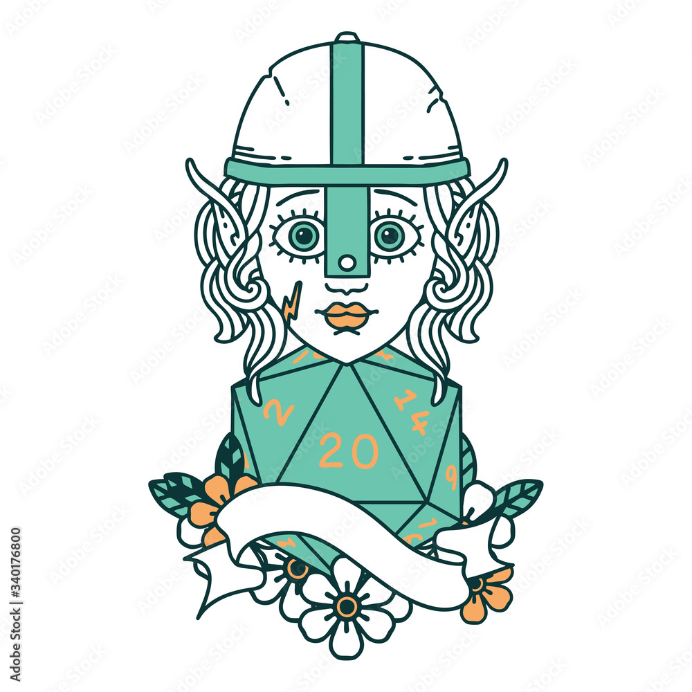 elf fighter with natural twenty dice roll illustration elf fighter with natural twenty dice roll illustration
