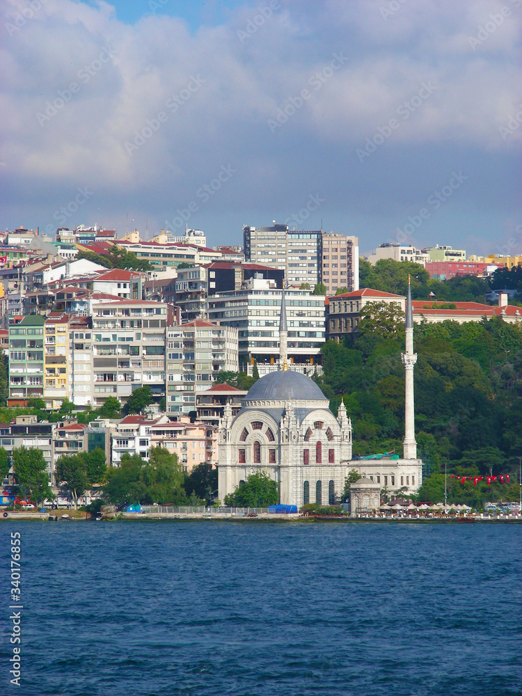 Landscape of the coast in Turkey. Buildings on the waterfront.