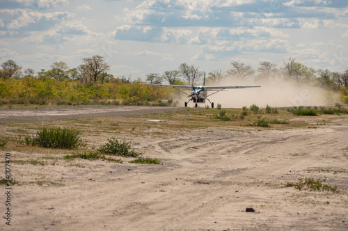 Botswana safari airfield where small passenger aircraft service the Okavanga Delta and Moremi Game Reserve  and Chobe National Park safari industries
