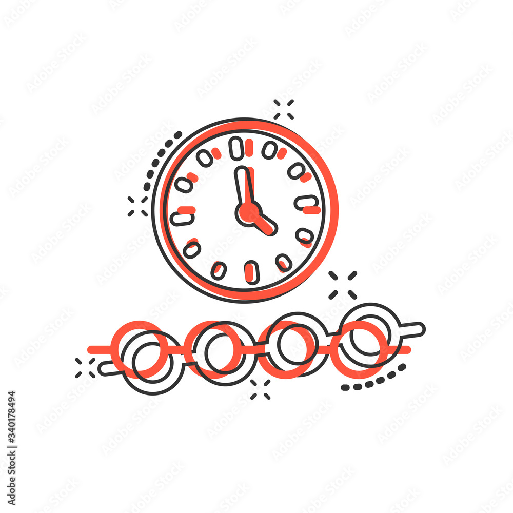 Fototapeta premium Timeline icon in comic style. Progress cartoon vector illustration on white isolated background. Diagram splash effect business concept.