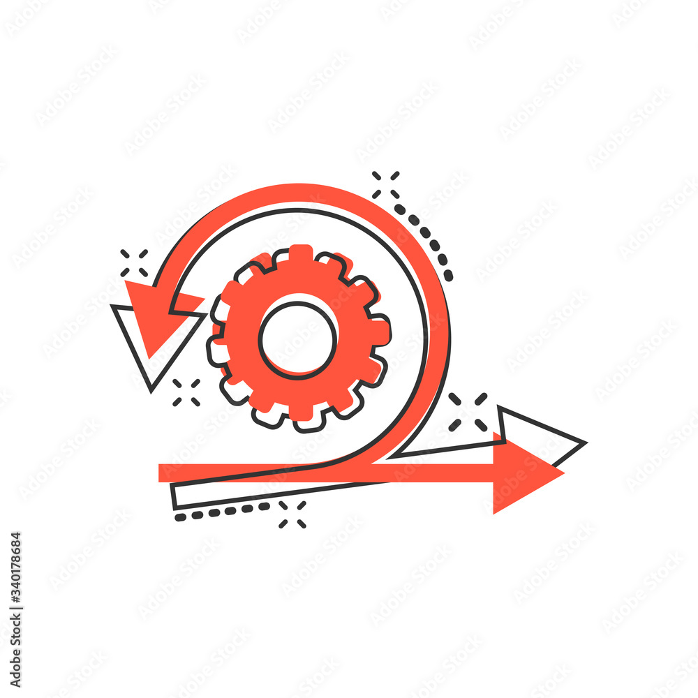 Agile icon in comic style. Flexible cartoon vector illustration on white isolated background. Arrow cycle splash effect business concept.