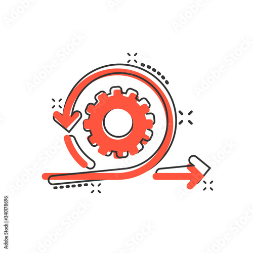 Agile icon in comic style. Flexible cartoon vector illustration on white isolated background. Arrow cycle splash effect business concept.