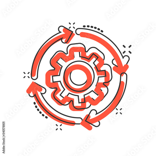 Workflow icon in comic style. Gear effective cartoon vector illustration on white isolated background. Process organization splash effect business concept.