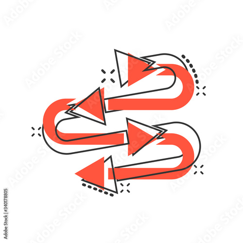 Arrow growth icon in comic style. Evolution cartoon vector illustration on white isolated background. Process organization splash effect business concept.