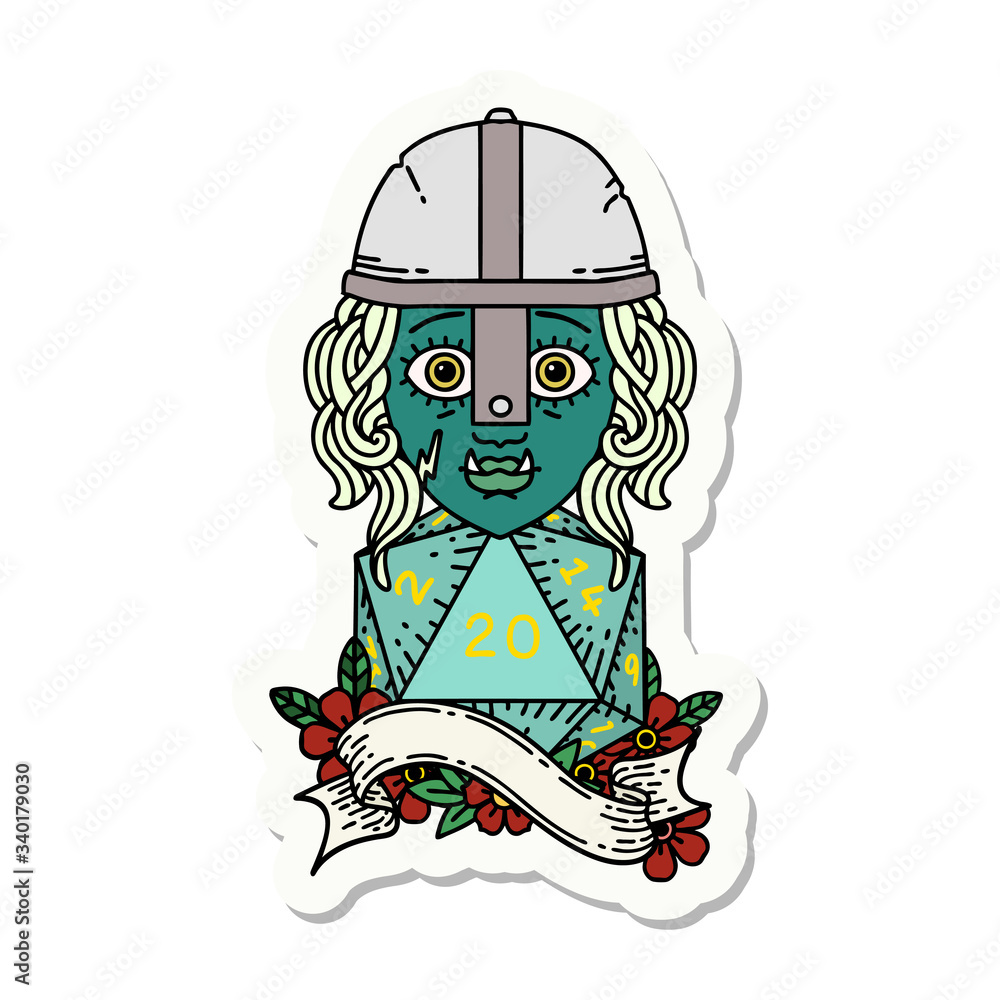 half orc fighter with natural 20 dice roll sticker half orc fighter with natural 20 dice roll sticker