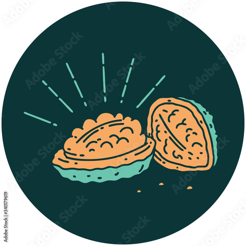 icon of tattoo style walnuts with shell